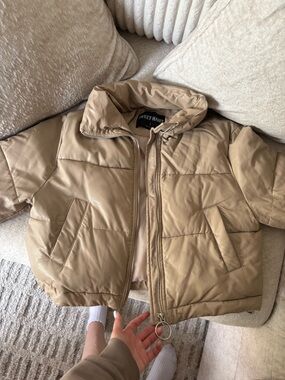 Tan cropped Puffer Jacket